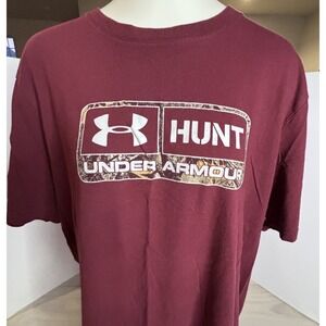 Under Armour UA Hunt Camo HeatGear T-Shirt Men's 2XL Burgundy Logo Hunting